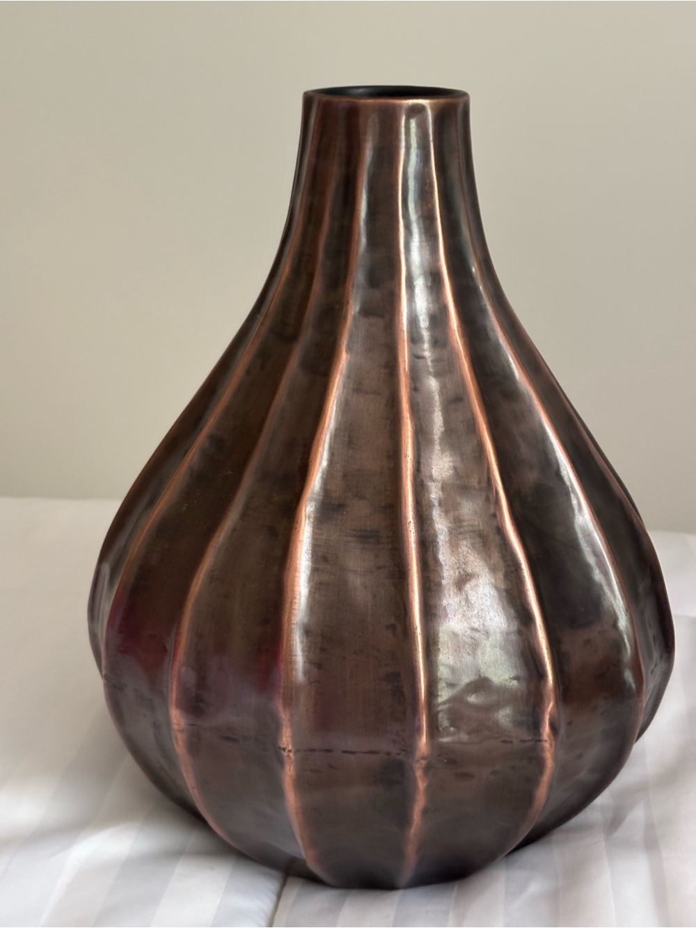 Decorative Ribbed Copper-Tone Vase - Home Accents